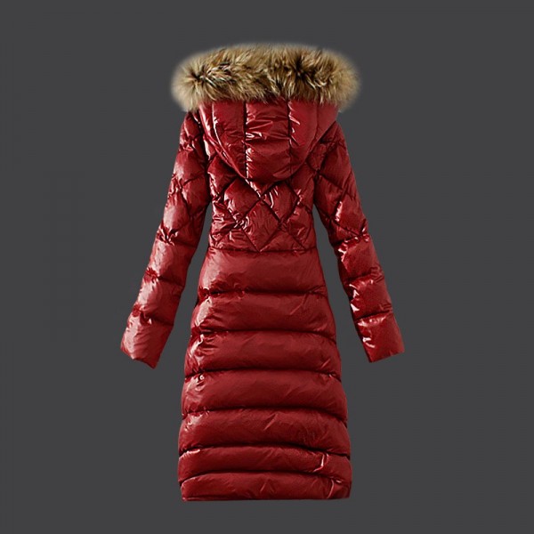 Moncler Donna sottile lungo Giù cappotto Rosso uscita M1117